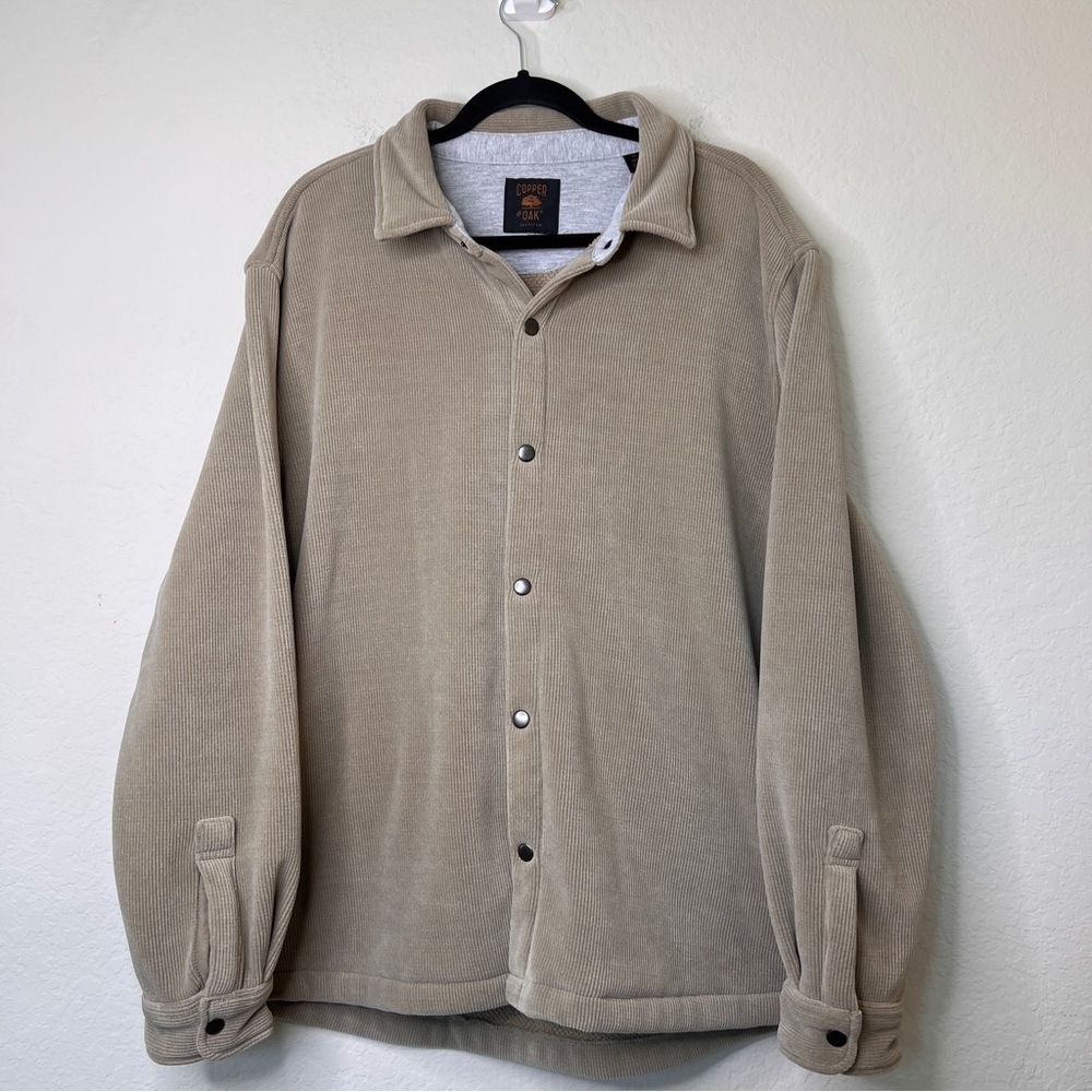 Copper & Oak Supply Co. Shirt Jacket XL Tan Stretch Snap-Front Fleece Lined